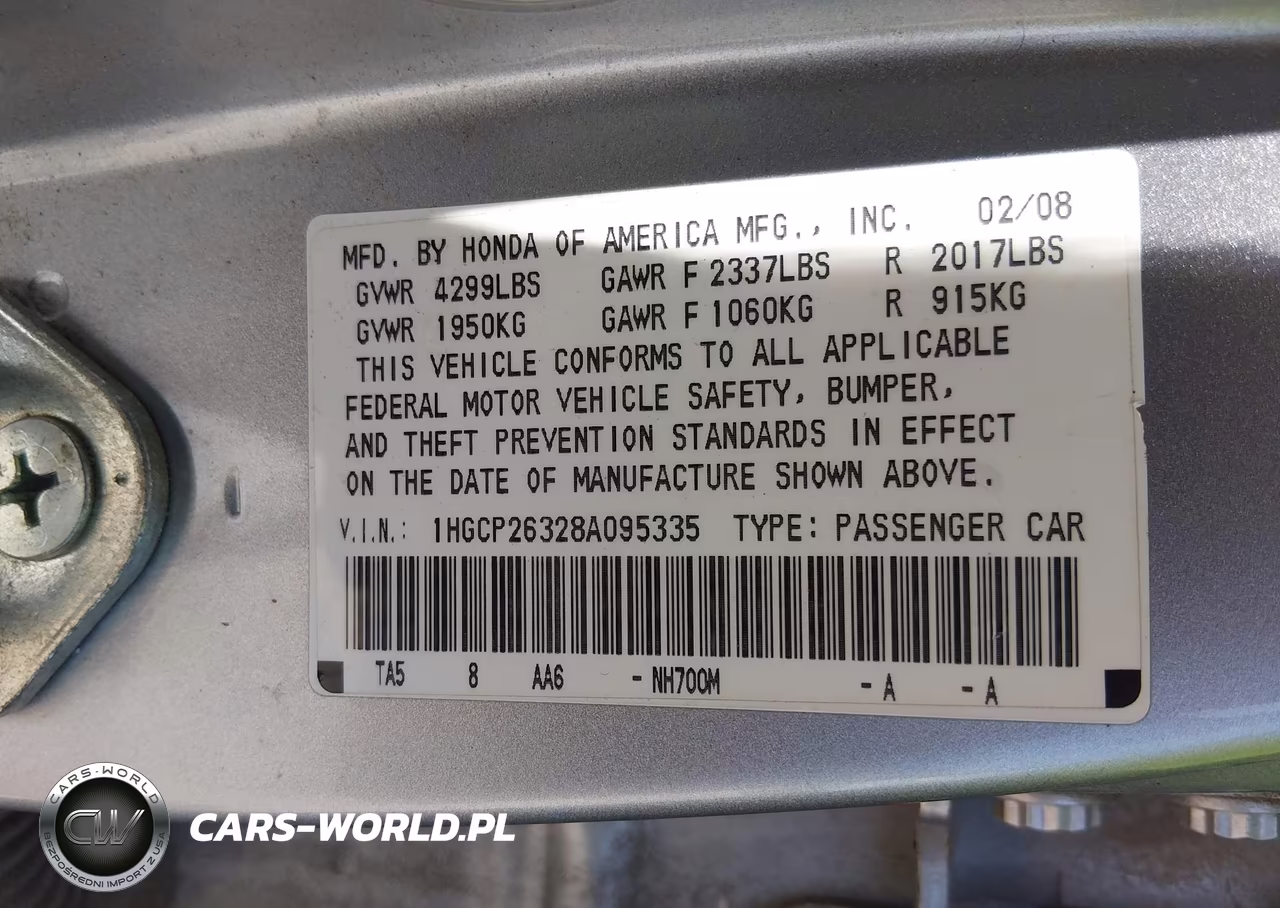 2008 Honda Accord 2.4 Lx VIN:1HGCP26328A095335 - 9