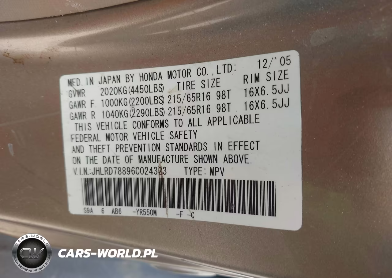 2006 Honda Cr-V Ex VIN:JHLRD78896C024323 - 9