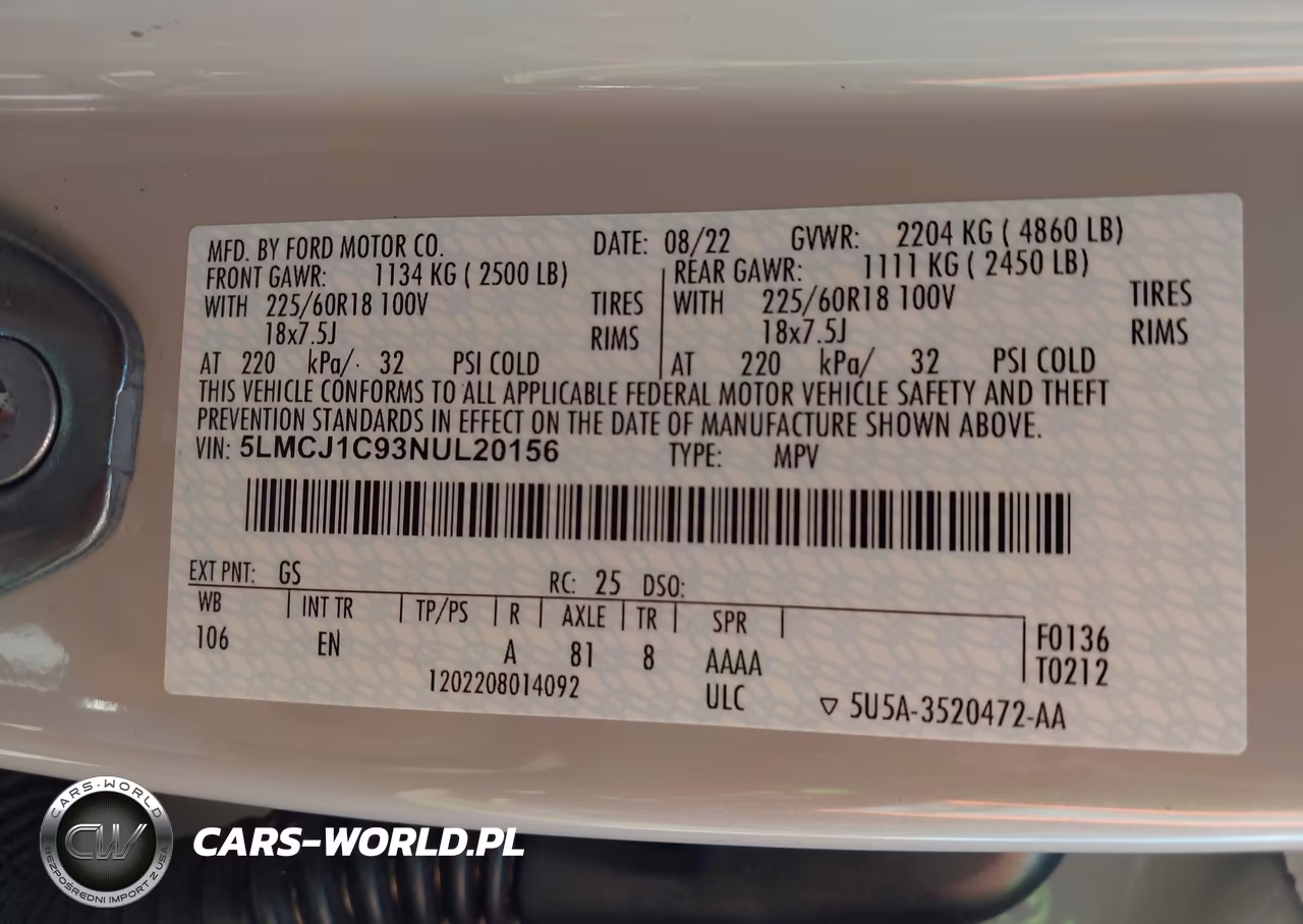 2022 Lincoln Corsair Standard VIN:5LMCJ1C93NUL20156 - 9