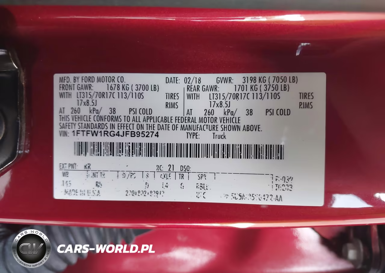 2018 Ford F-150 Raptor VIN:1FTFW1RG4JFB95274 - 9