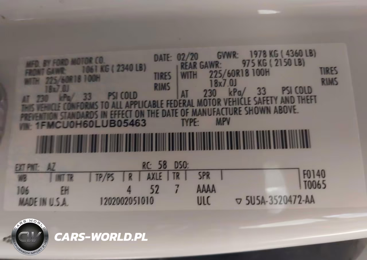 2020 Ford Escape Sel VIN:1FMCU0H60LUB05463 - 9