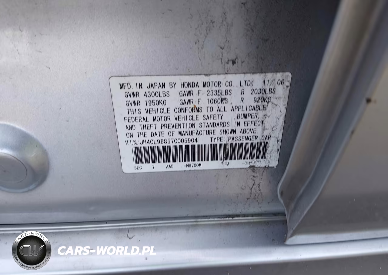 2007 Acura Tsx VIN:JH4CL96857C005904 - 9