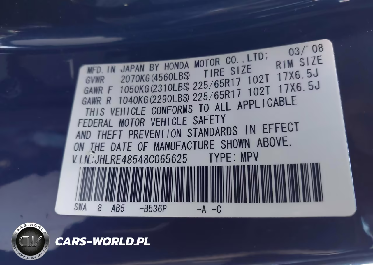 2008 Honda Cr-V Ex VIN:JHLRE48548C065625 - 9