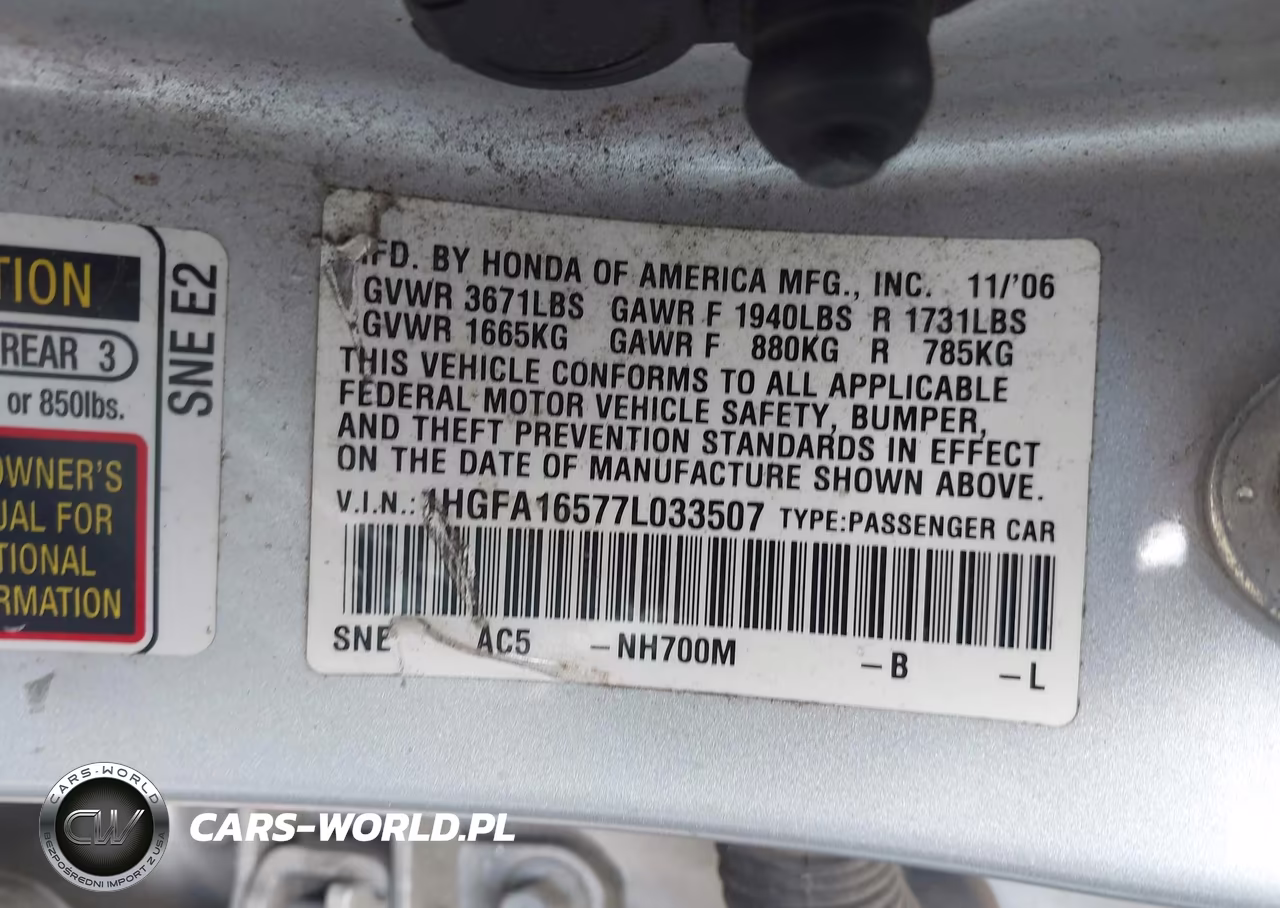 2007 Honda Civic Lx VIN:1HGFA16577L033507 - 9