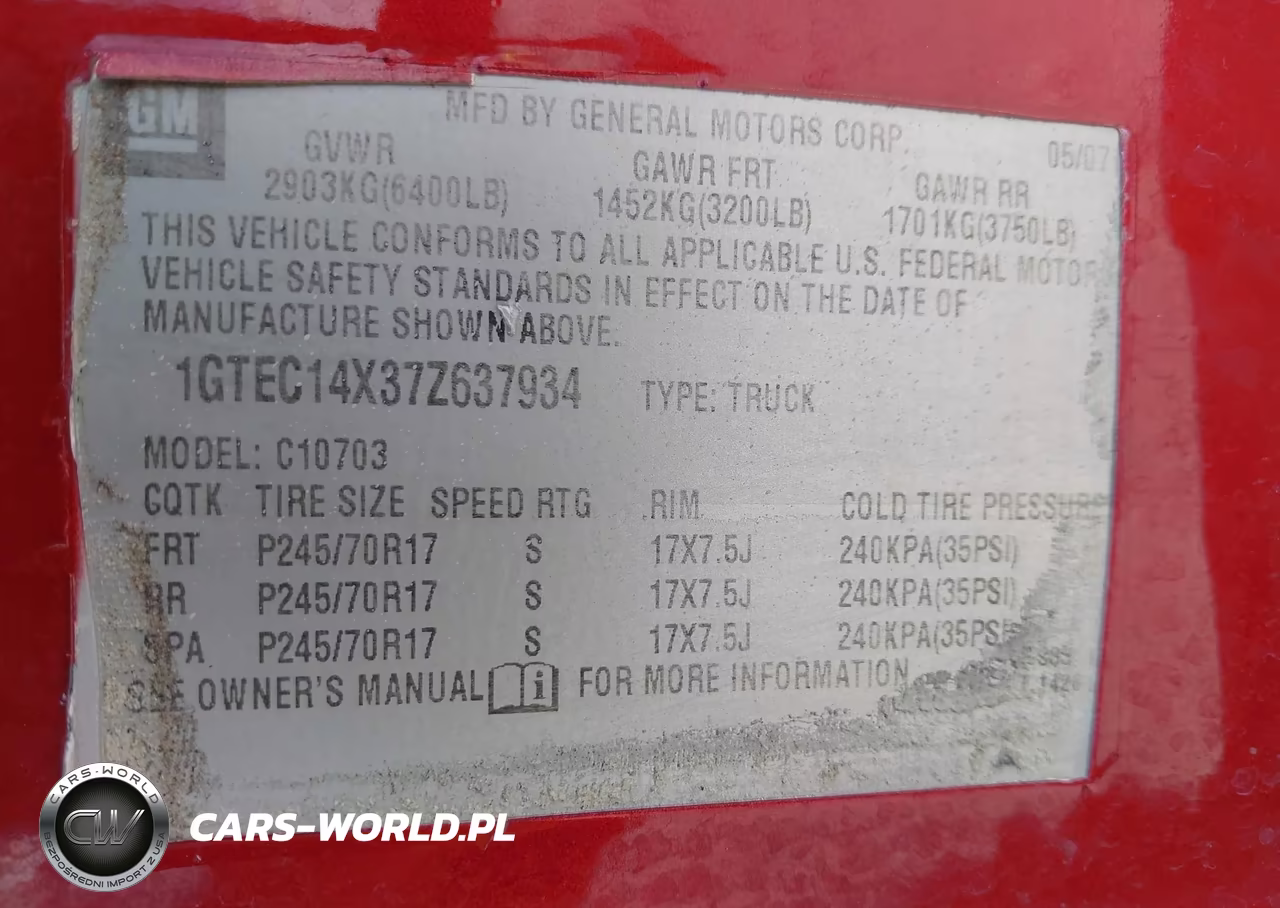 2007 GMC Sierra 1500 Work Truck VIN:1GTEC14X37Z637934 - 9