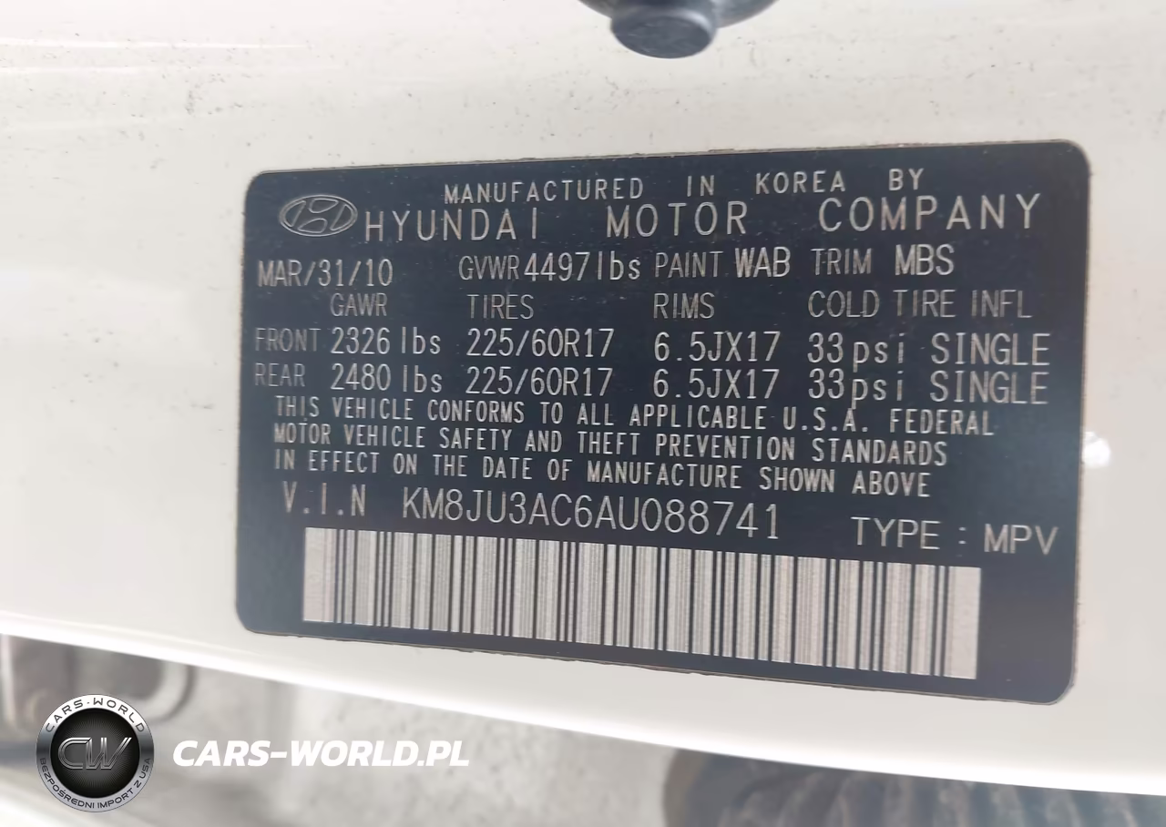 2010 Hyundai Tucson Gls VIN:KM8JU3AC6AU088741 - 9