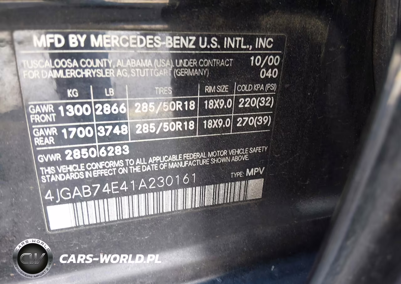 2001 Mercedes-Benz Ml 55 Amg VIN:4JGAB74E41A230161 - 9