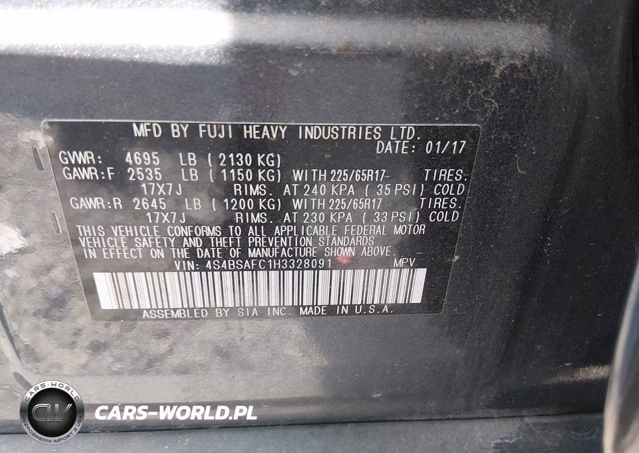 2017 Subaru Outback 2.5I Premium VIN:4S4BSAFC1H3328091 - 9