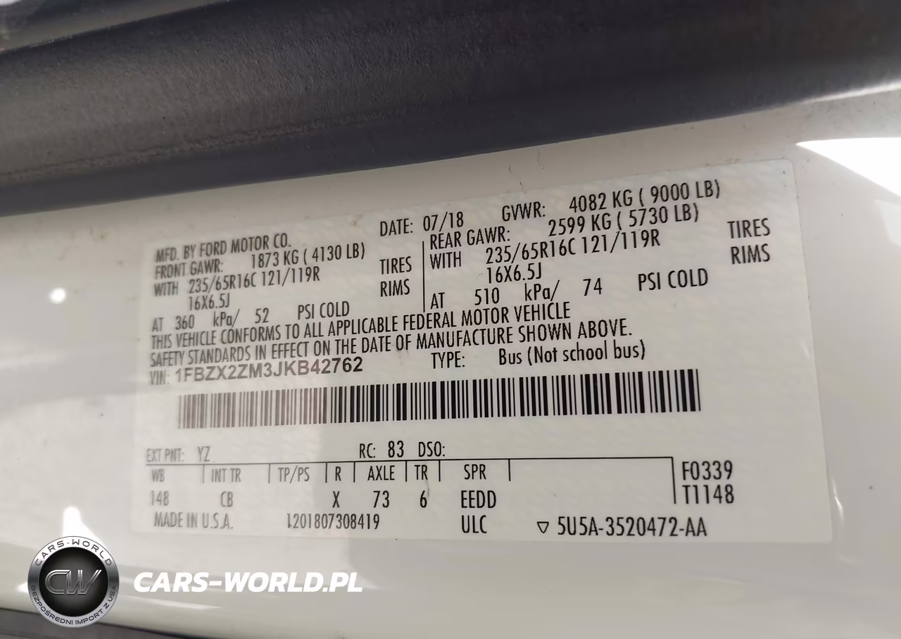 2018 Ford Transit-350 Xl-Xlt VIN:1FBZX2ZM3JKB42762 - 9