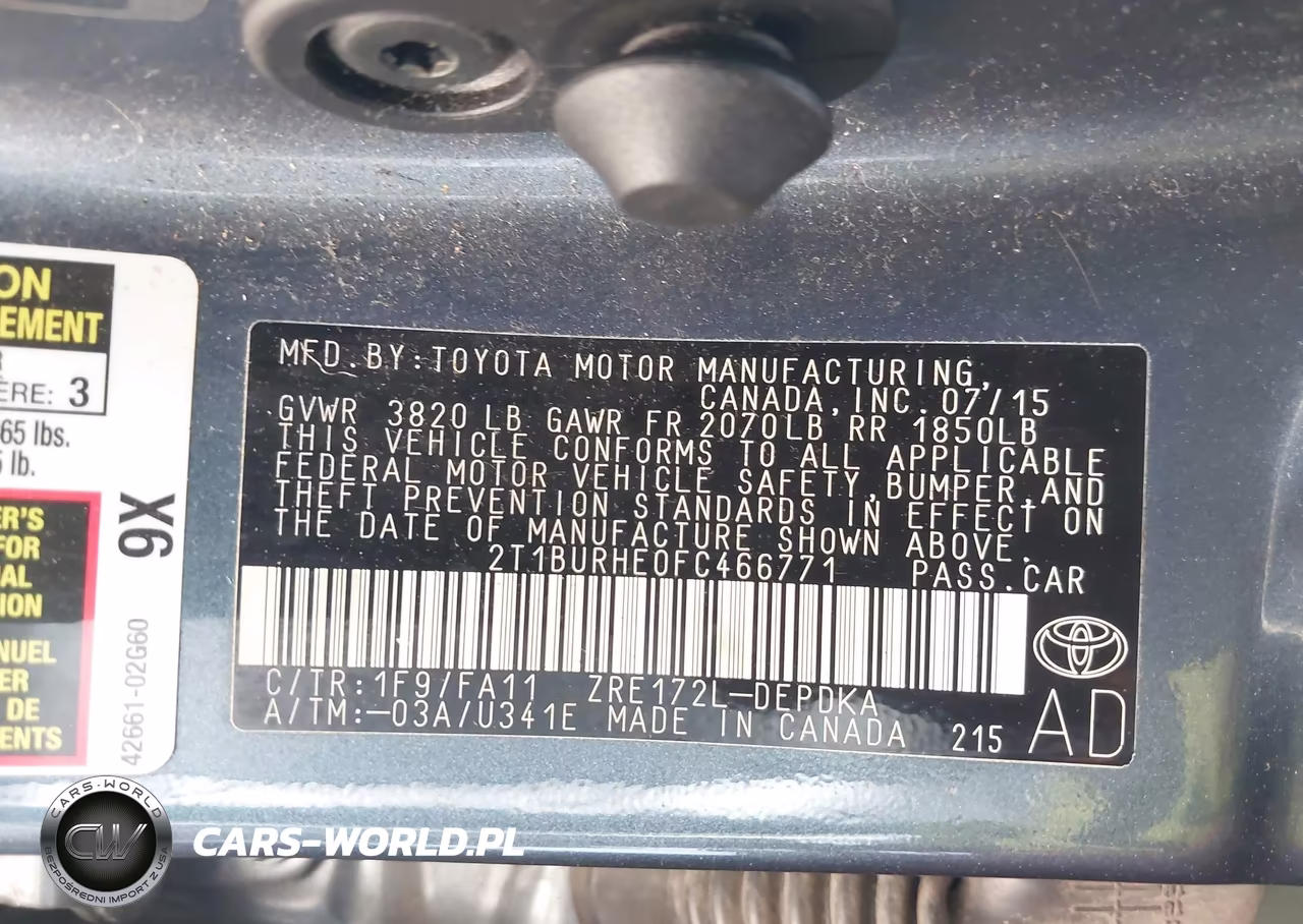 2015 Toyota Corolla L VIN:2T1BURHE0FC466771 - 9