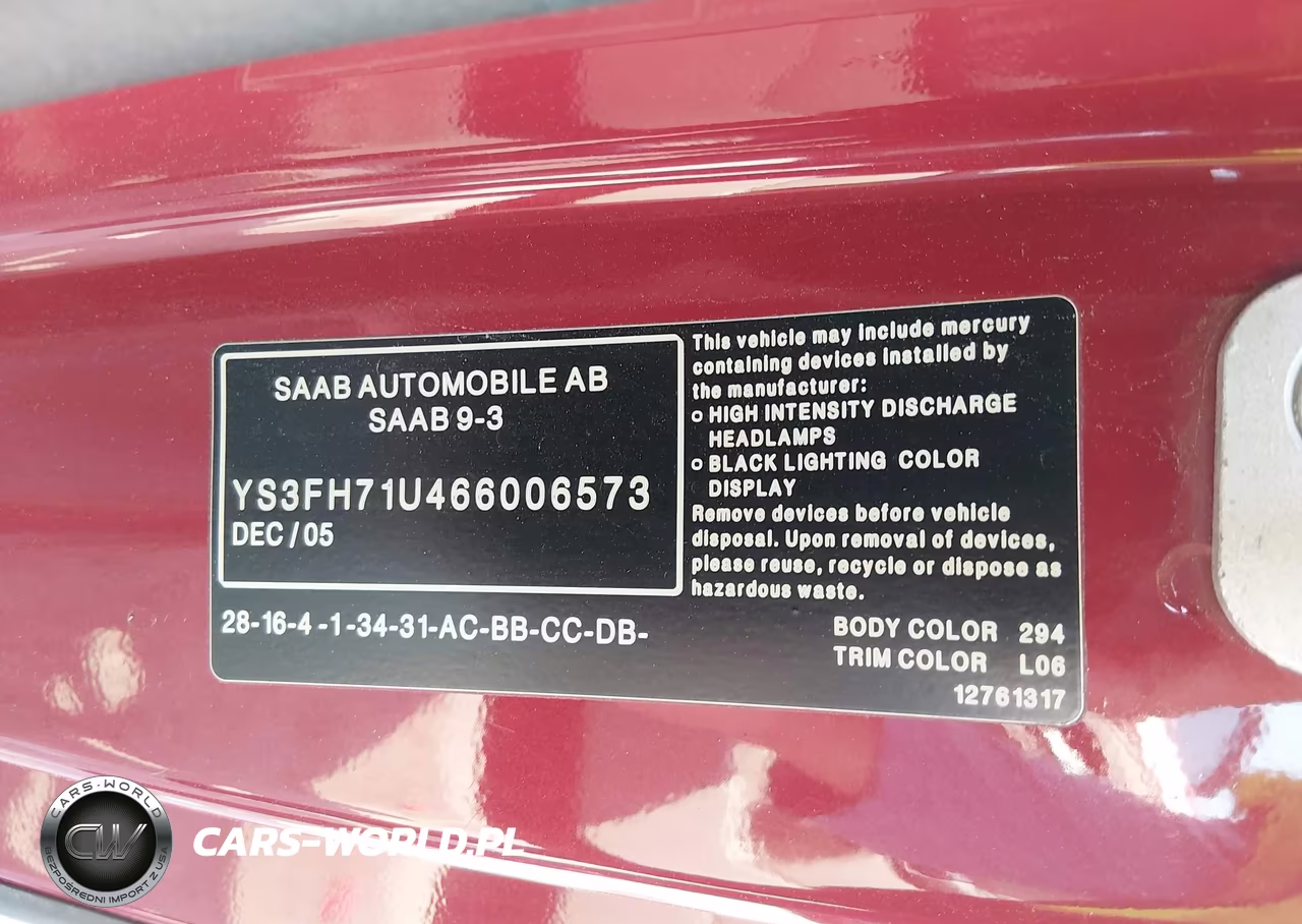2006 Saab 9-3 Aero VIN:YS3FH71U466006573 - 9
