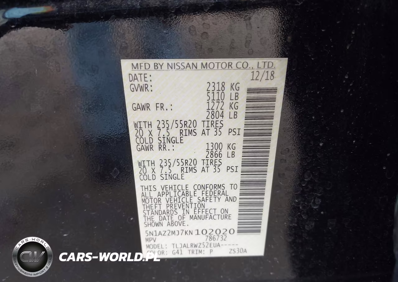 2019 Nissan Murano Sl VIN:5N1AZ2MJ7KN102020 - 9