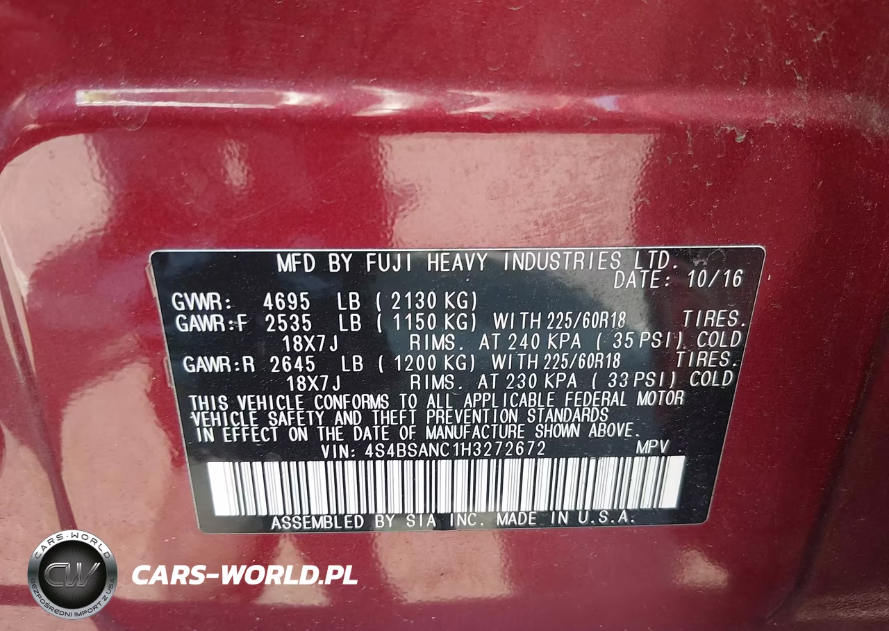 2017 Subaru Outback 2.5I Limited VIN:4S4BSANC1H3272672 - 9
