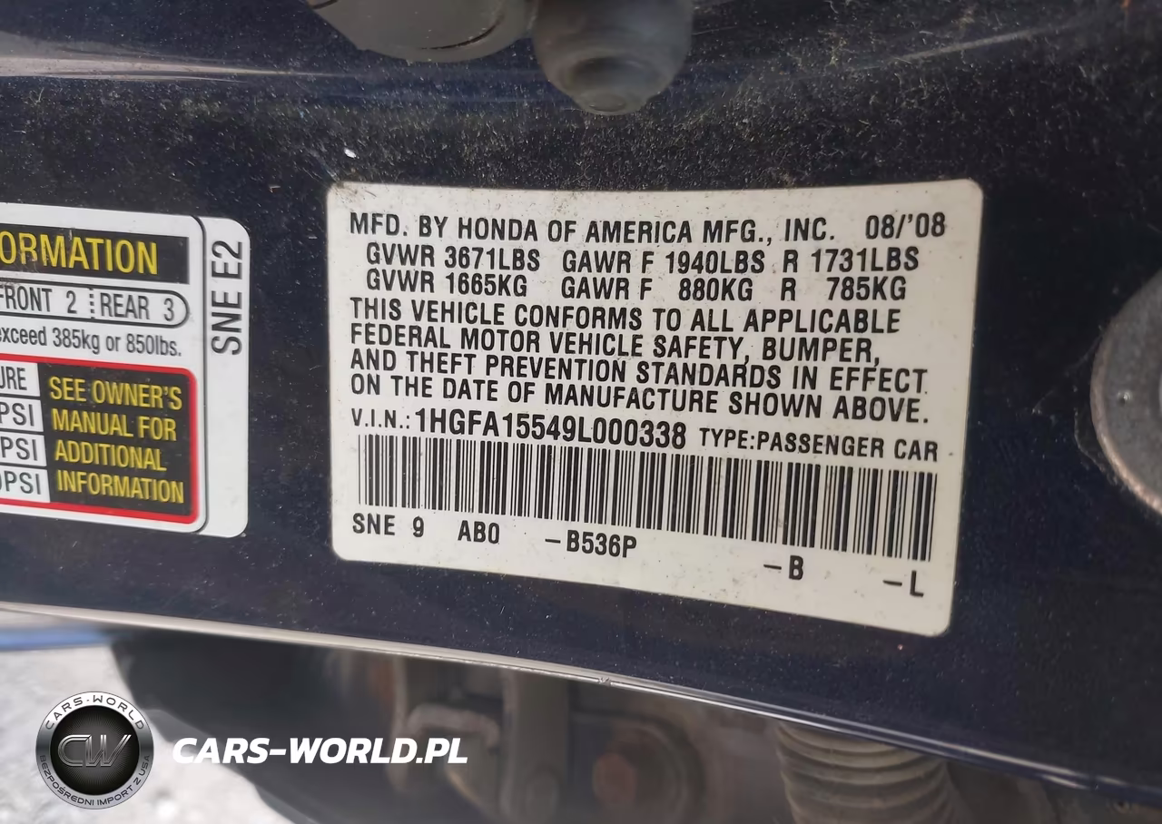 2009 Honda Civic Lx VIN:1HGFA15549L000338 - 9