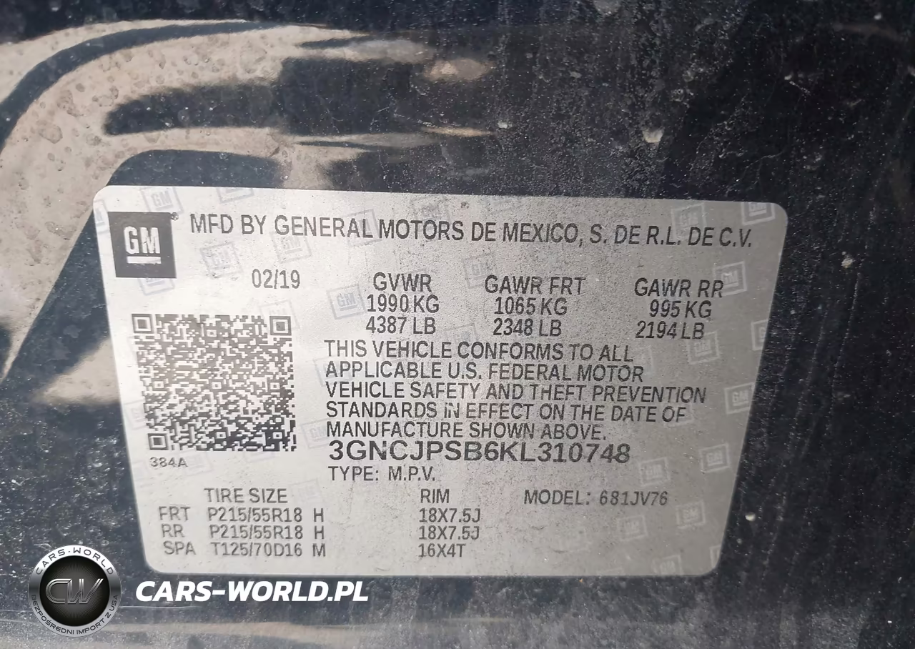 2019 Chevrolet Trax Lt VIN:3GNCJPSB6KL310748 - 9