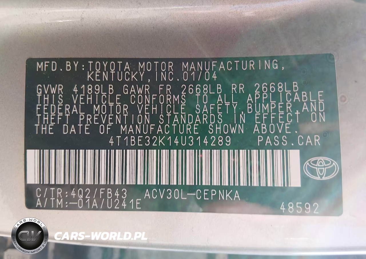 2004 Toyota Camry Le VIN:4T1BE32K14U314289 - 9