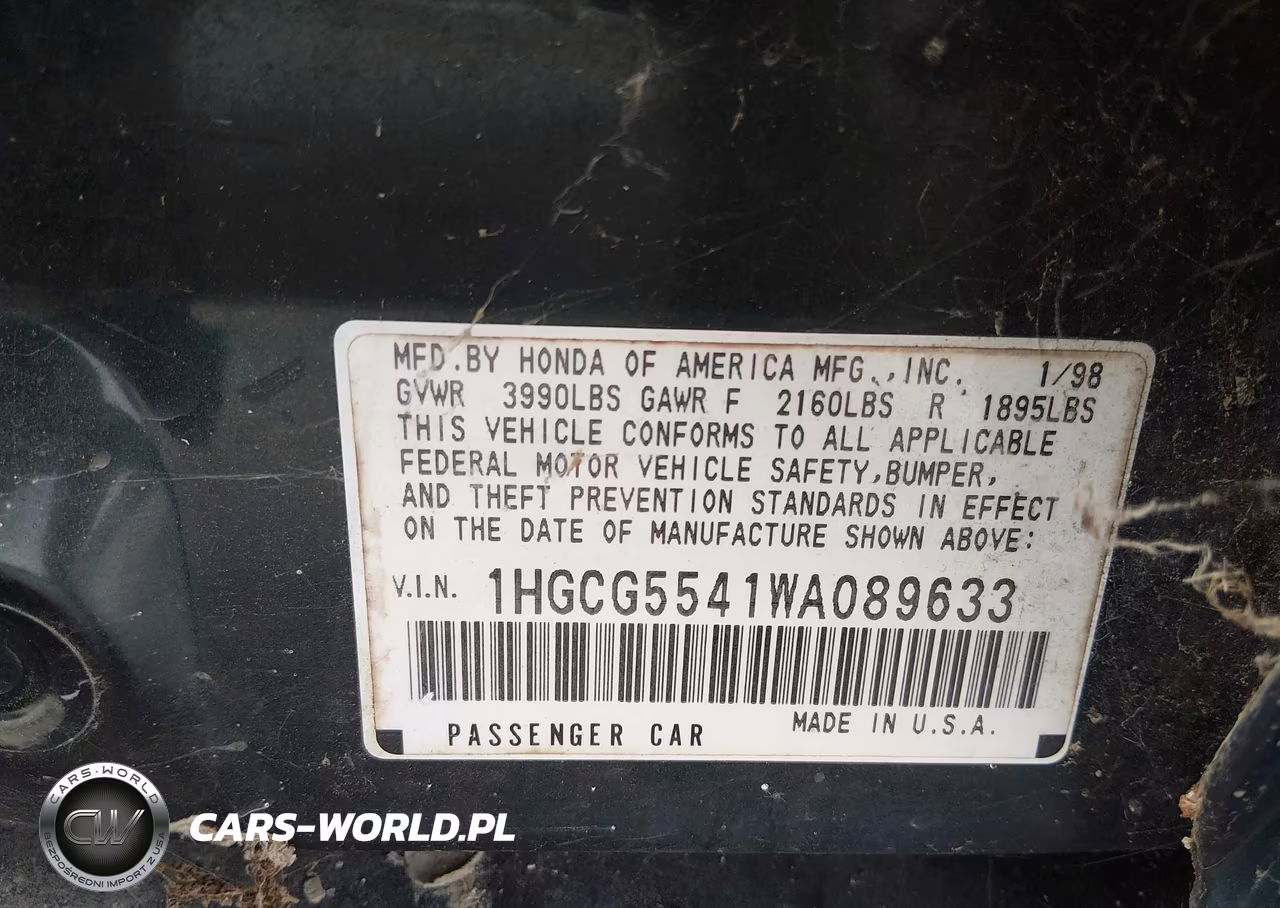 1998 Honda Accord Lx VIN:1HGCG5541WA089633 - 9