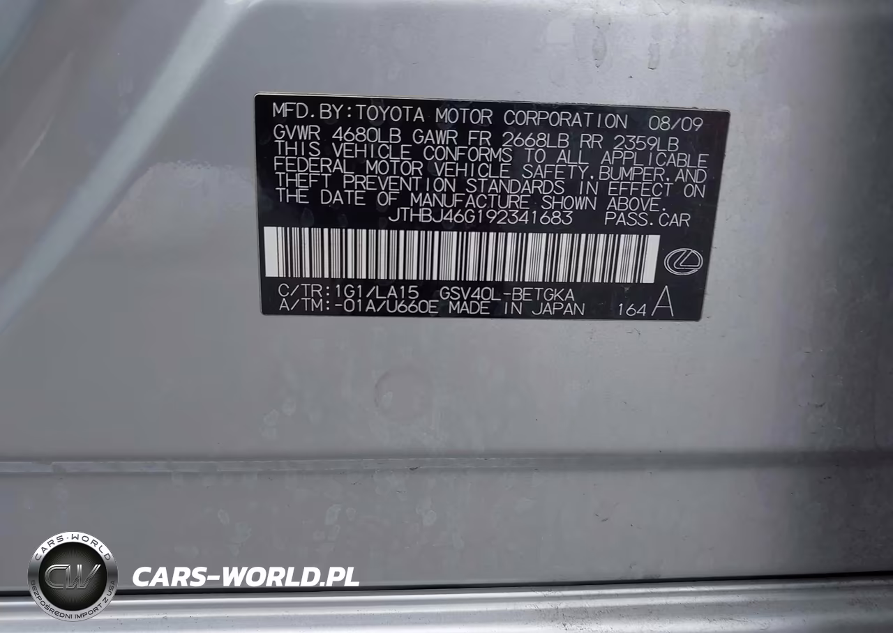 2009 Lexus Es 350 VIN:JTHBJ46G192341683 - 9