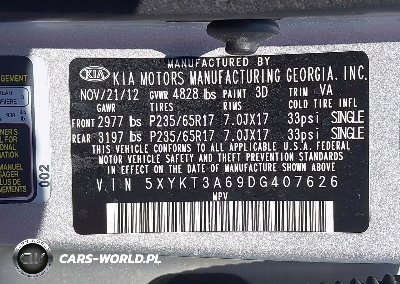 2013 Kia Sorento Lx VIN:5XYKT3A69DG407626 - 9