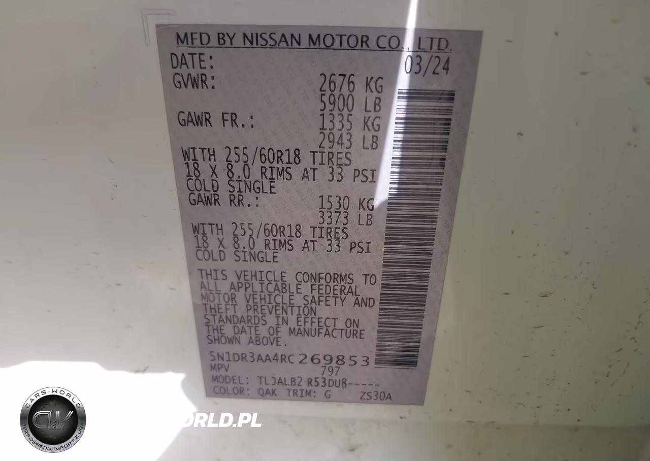 2024 Nissan Pathfinder S Fwd VIN:5N1DR3AA4RC269853 - 9