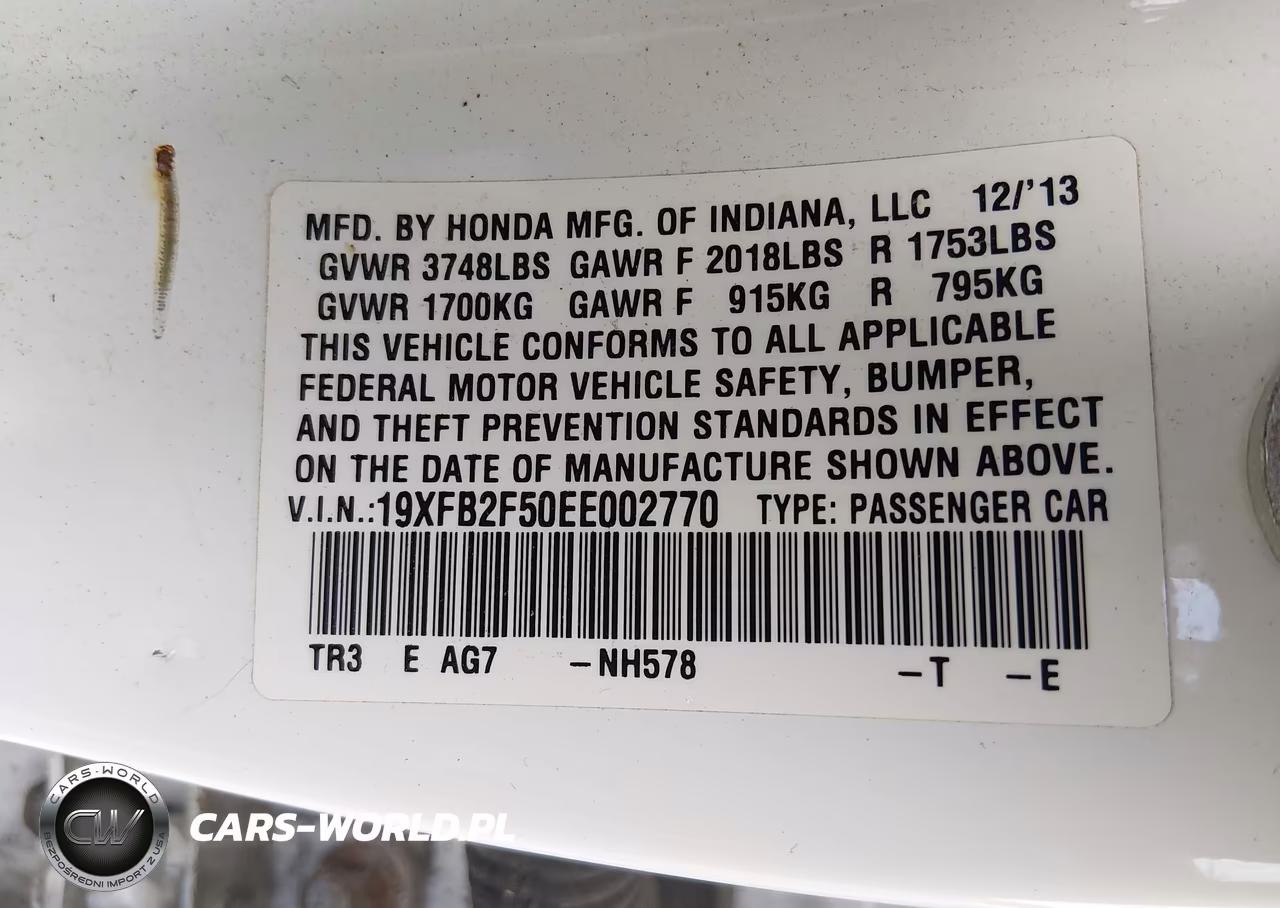 2014 Honda Civic Lx VIN:19XFB2F50EE002770 - 9