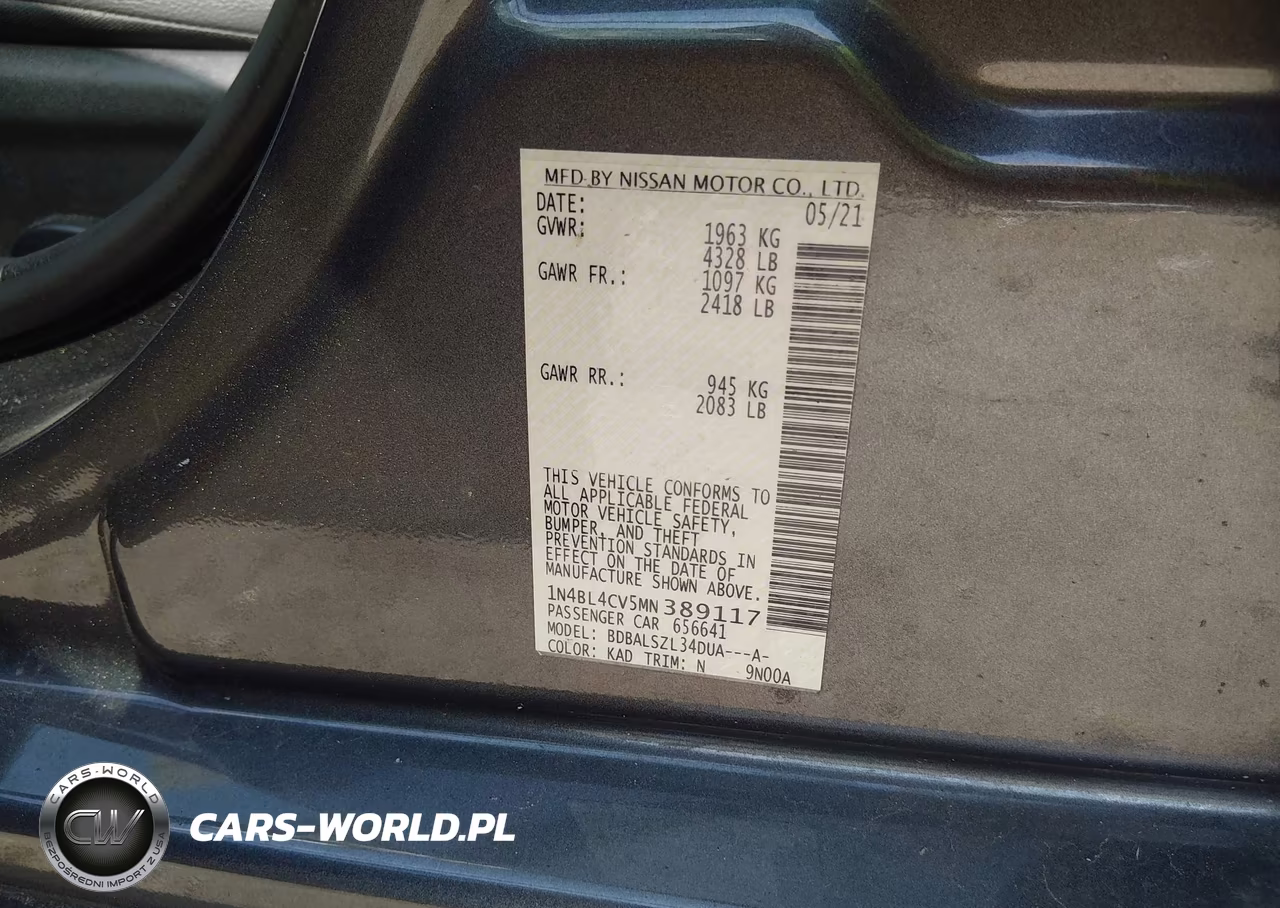 2021 Nissan Altima Sr Fwd VIN:1N4BL4CV5MN389117 - 9