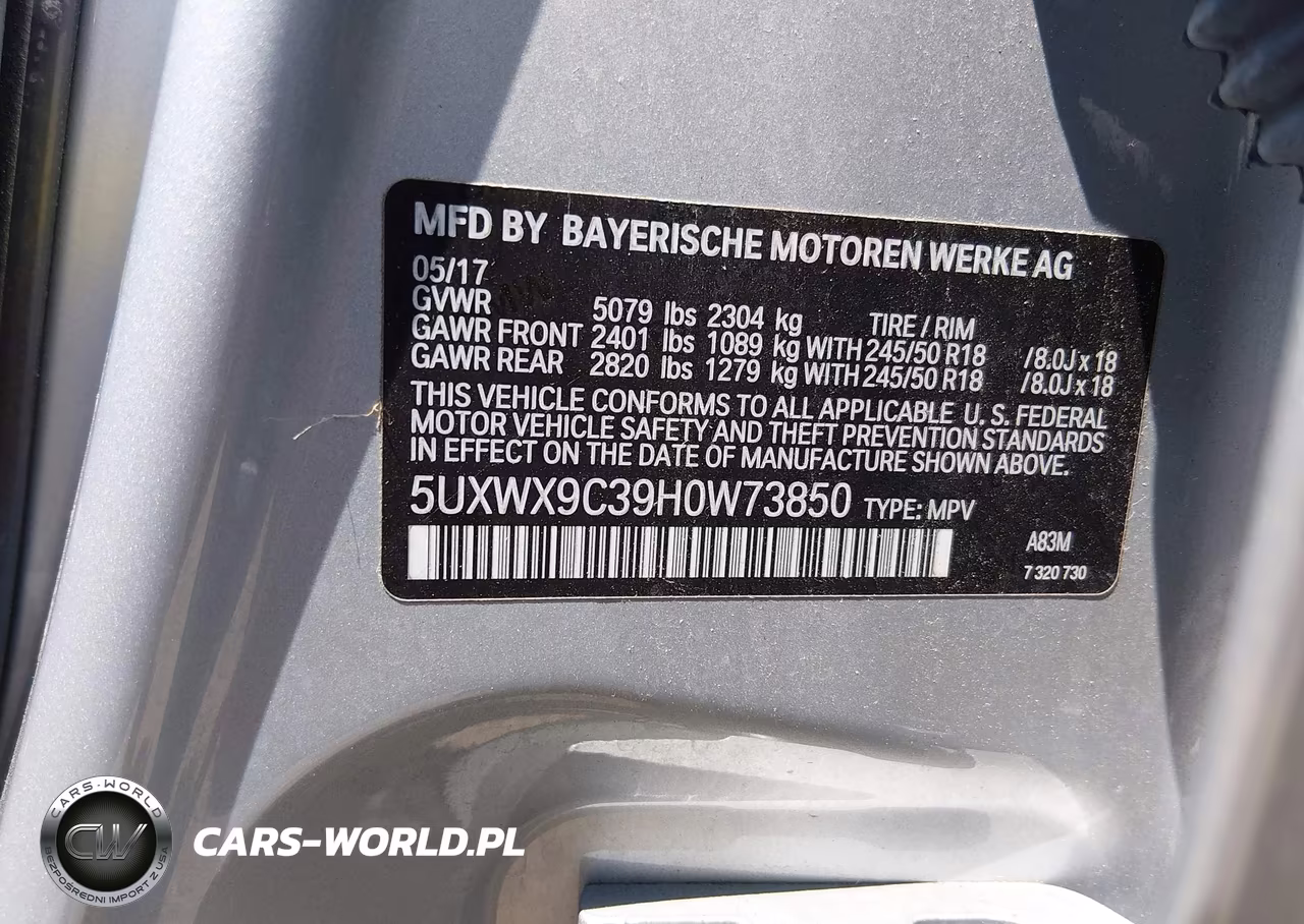 2017 BMW X3 xDrive28I VIN:5UXWX9C39H0W73850 - 9
