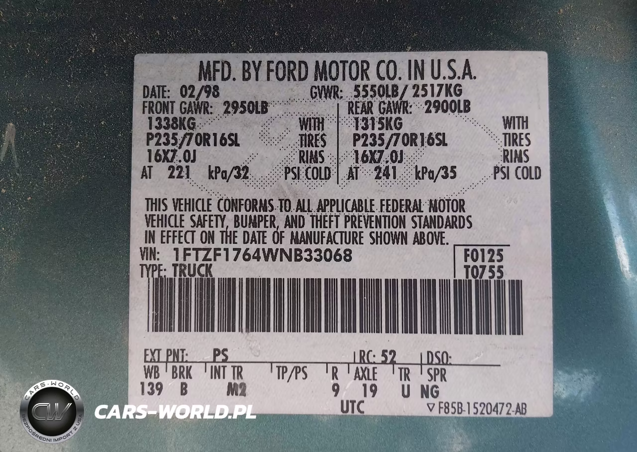 1998 Ford F-150 Lariat-Standard-Xl-Xlt VIN:1FTZF1764WNB33068 - 9