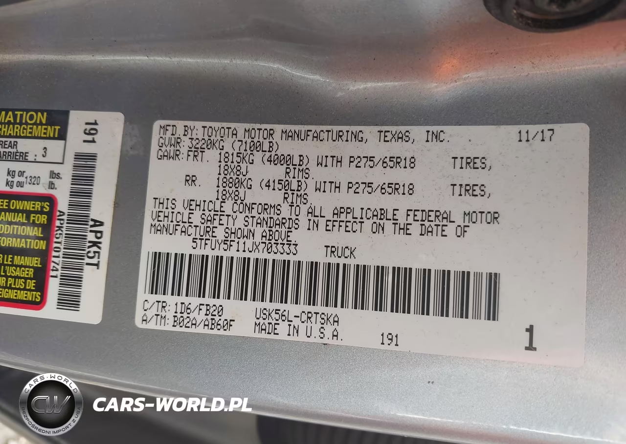 2018 Toyota Tundra Sr5 5.7L V8 VIN:5TFUY5F11JX703333 - 9