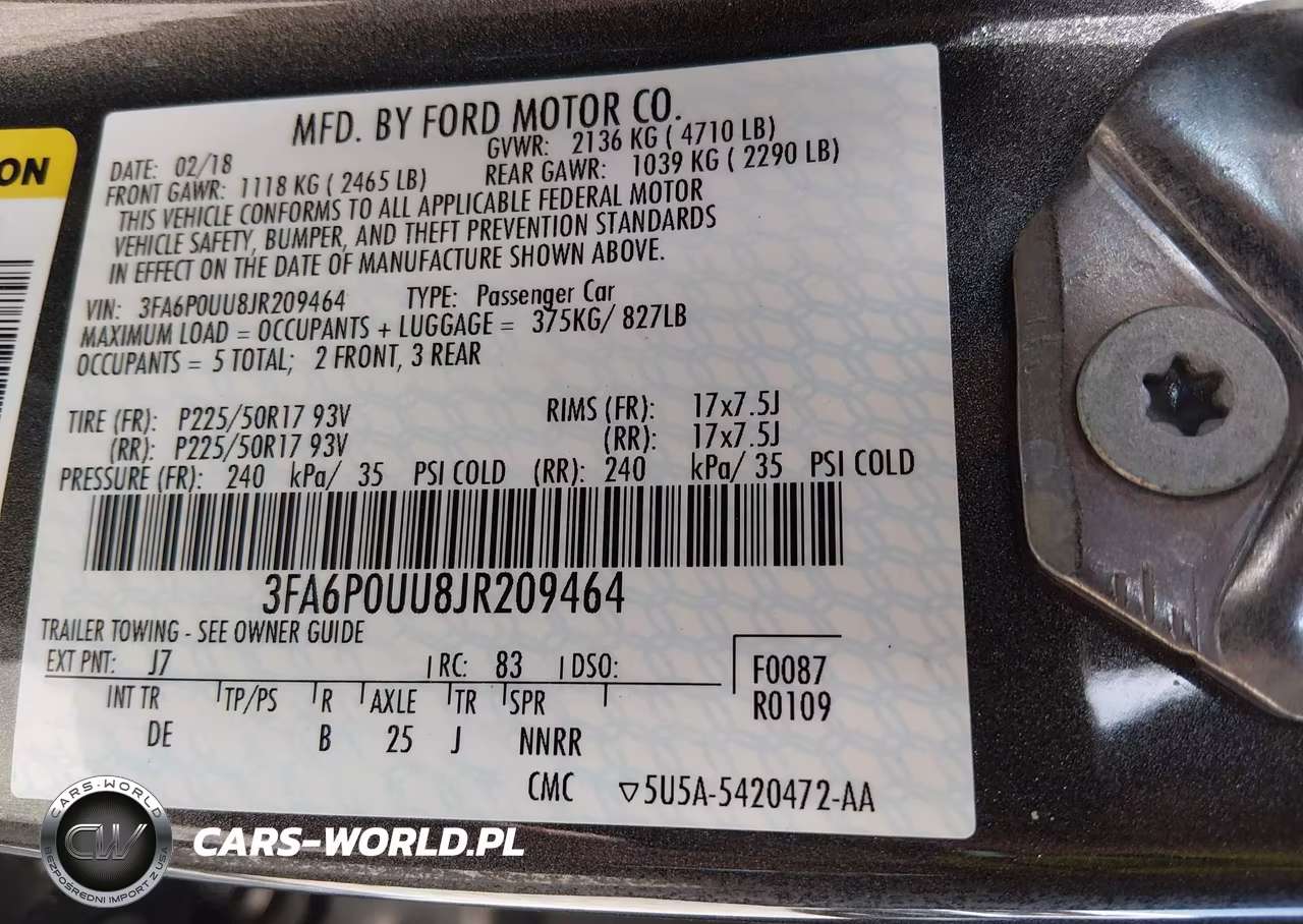 2018 Ford Fusion Hybrid S VIN:3FA6P0UU8JR209464 - 9
