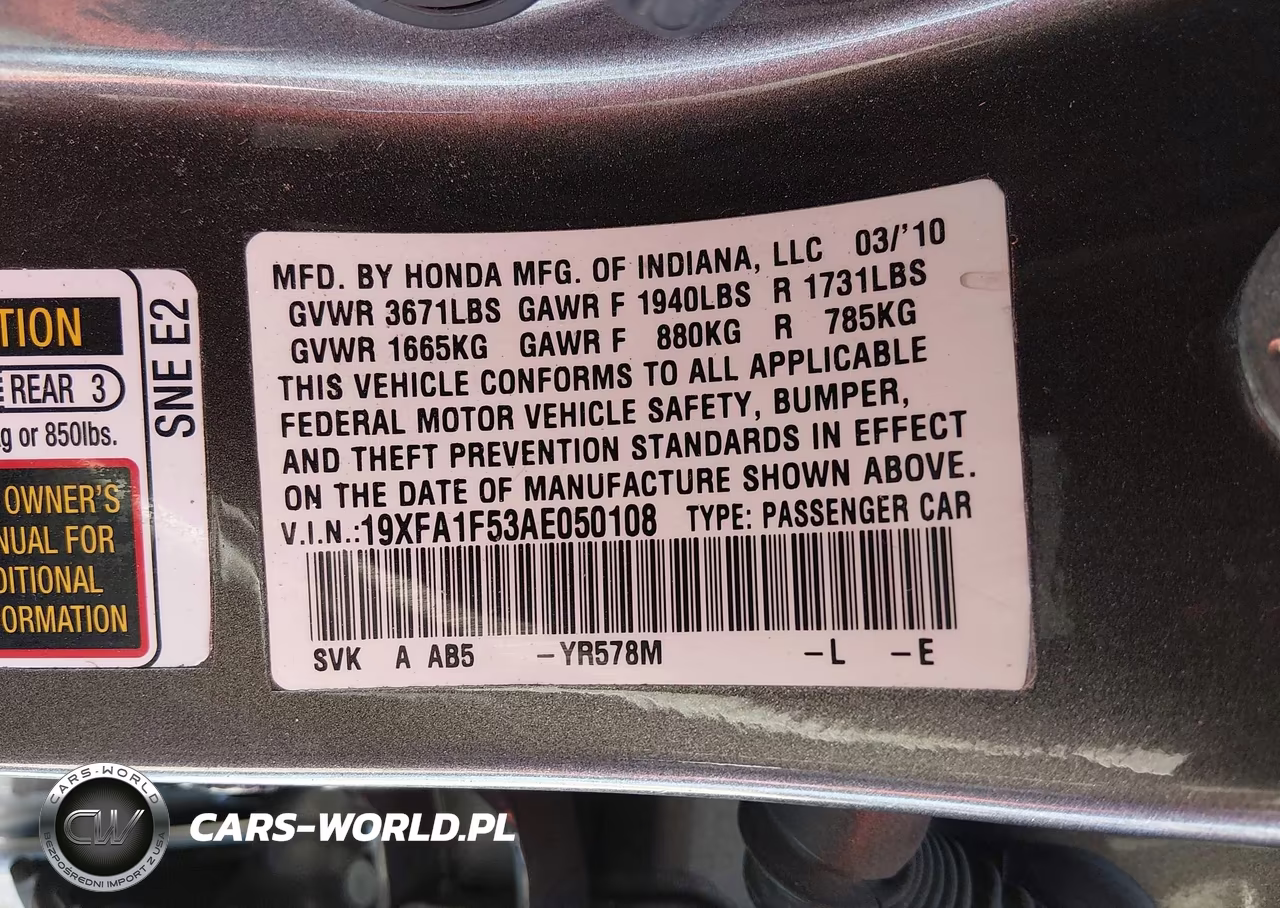 2010 Honda Civic Lx VIN:19XFA1F53AE050108 - 9