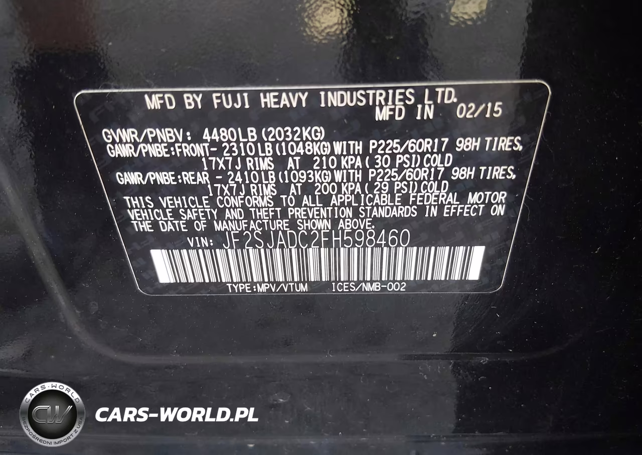 2015 Subaru Forester 2.5I Premium VIN:JF2SJADC2FH598460 - 9