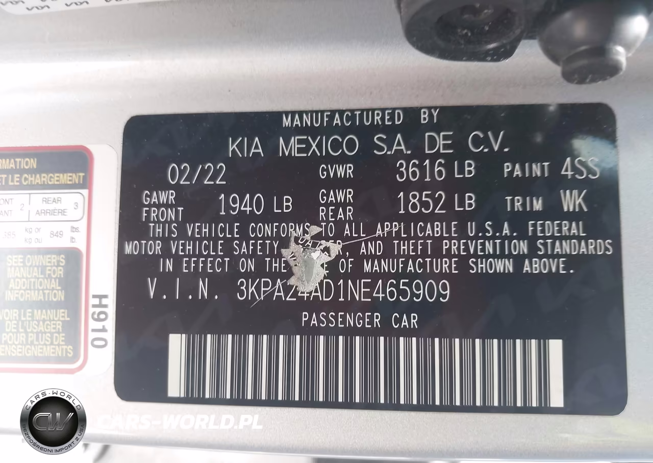 2022 Kia Rio Lx VIN:3KPA24AD1NE465909 - 9