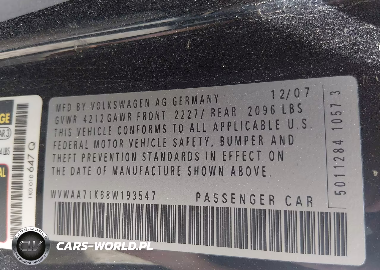 2008 Volkswagen Rabbit S VIN:WVWAA71K68W193547 - 9