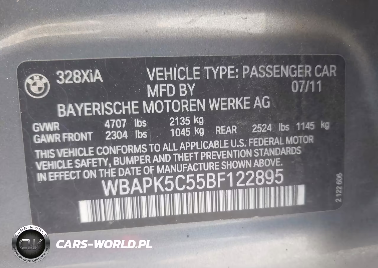 2011 BMW 328I xDrive VIN:WBAPK5C55BF122895 - 9