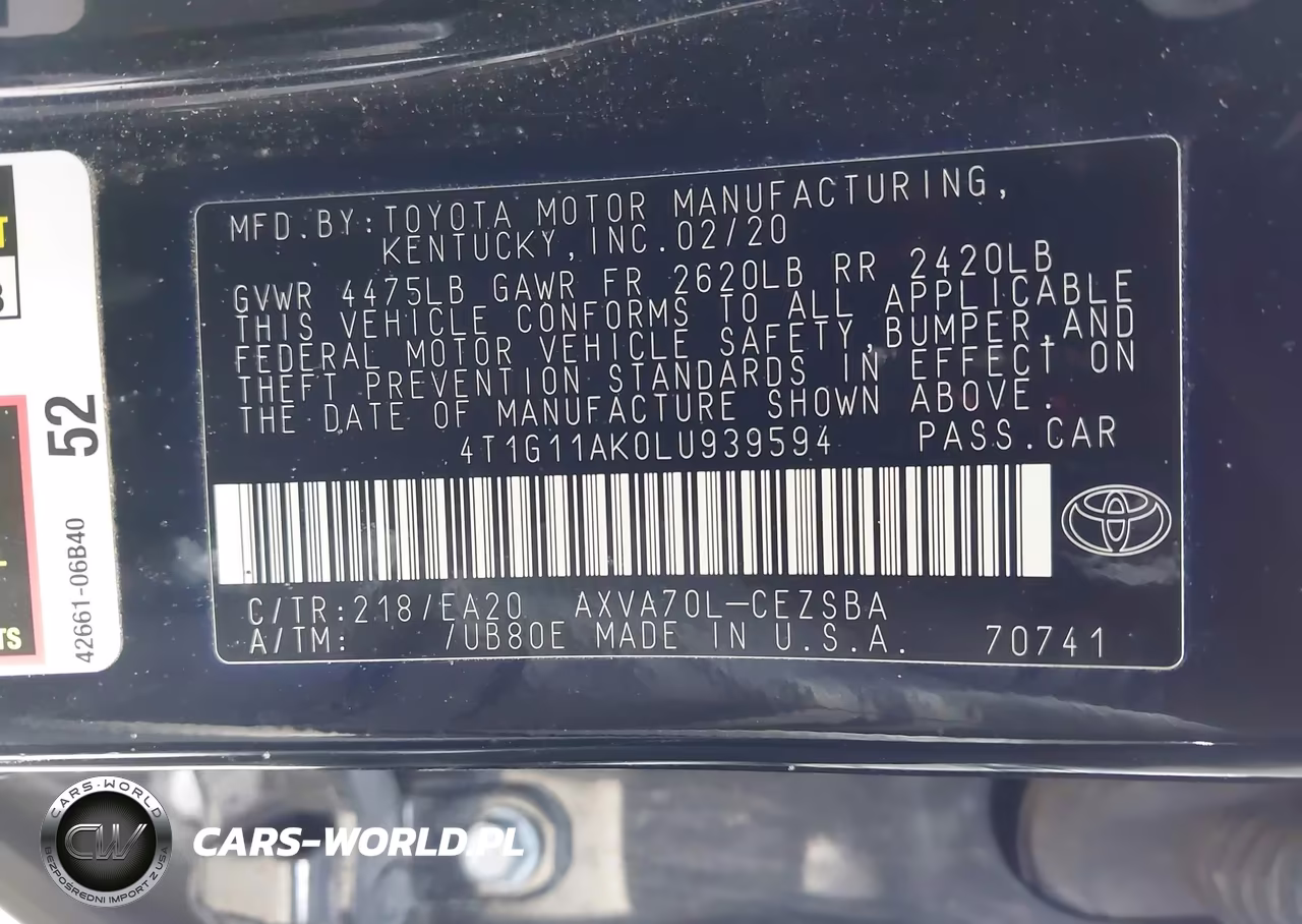 2020 Toyota Camry Se VIN:4T1G11AK0LU939594 - 9