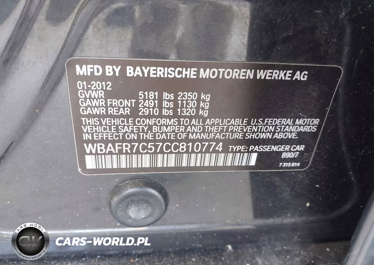 2012 BMW 535I VIN:WBAFR7C57CC810774 - 9