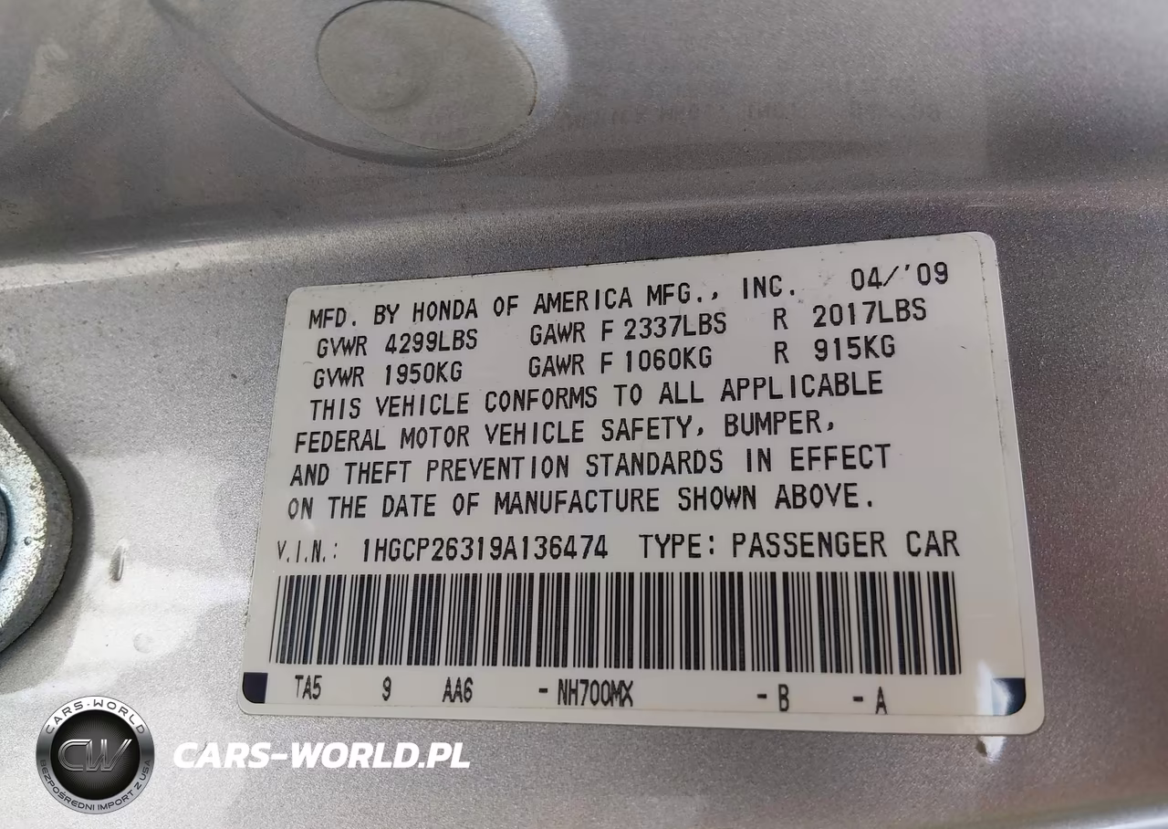 2009 Honda Accord 2.4 Lx VIN:1HGCP26319A136474 - 9