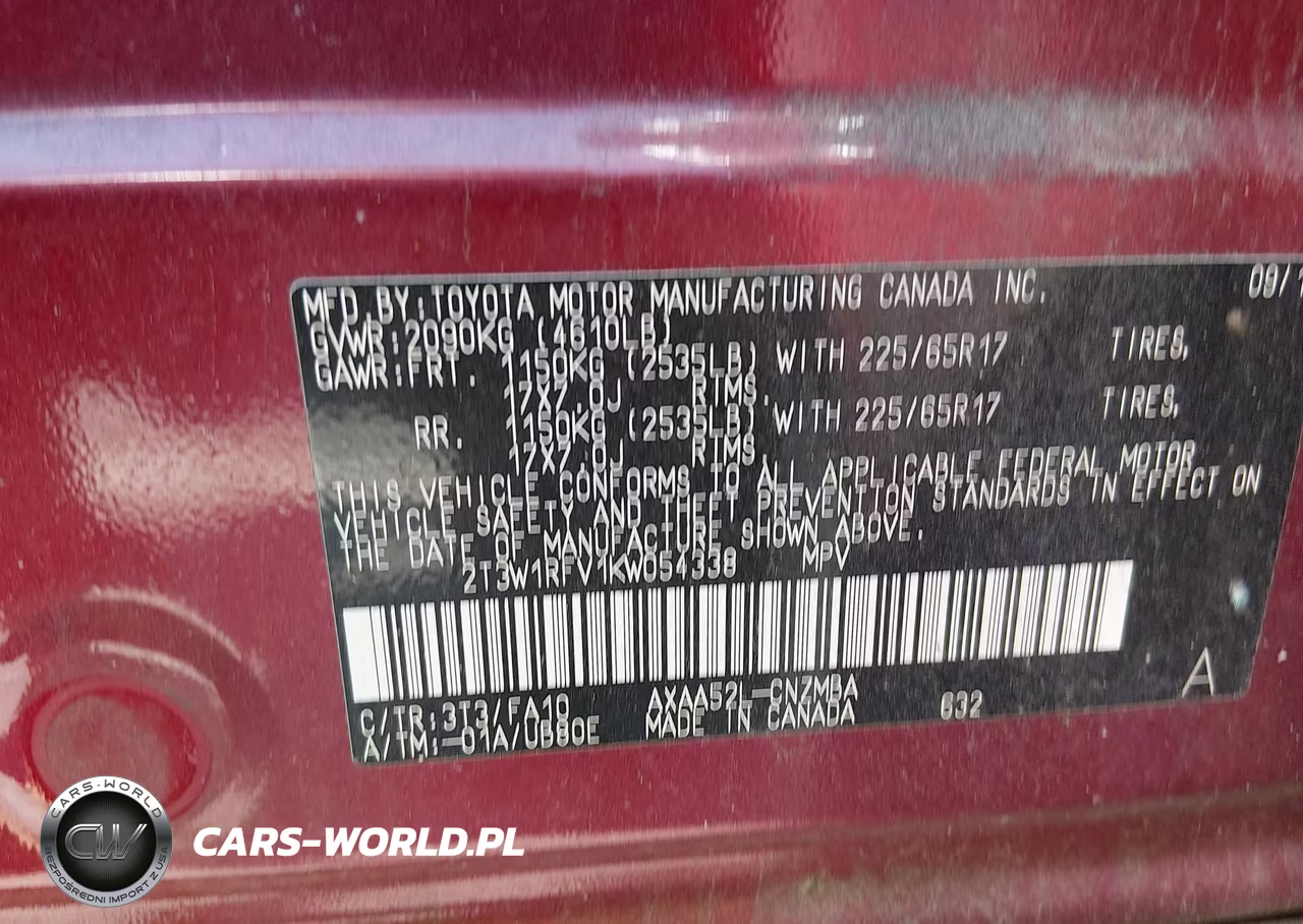 2019 Toyota Rav4 Xle VIN:2T3W1RFV1KW054338 - 9
