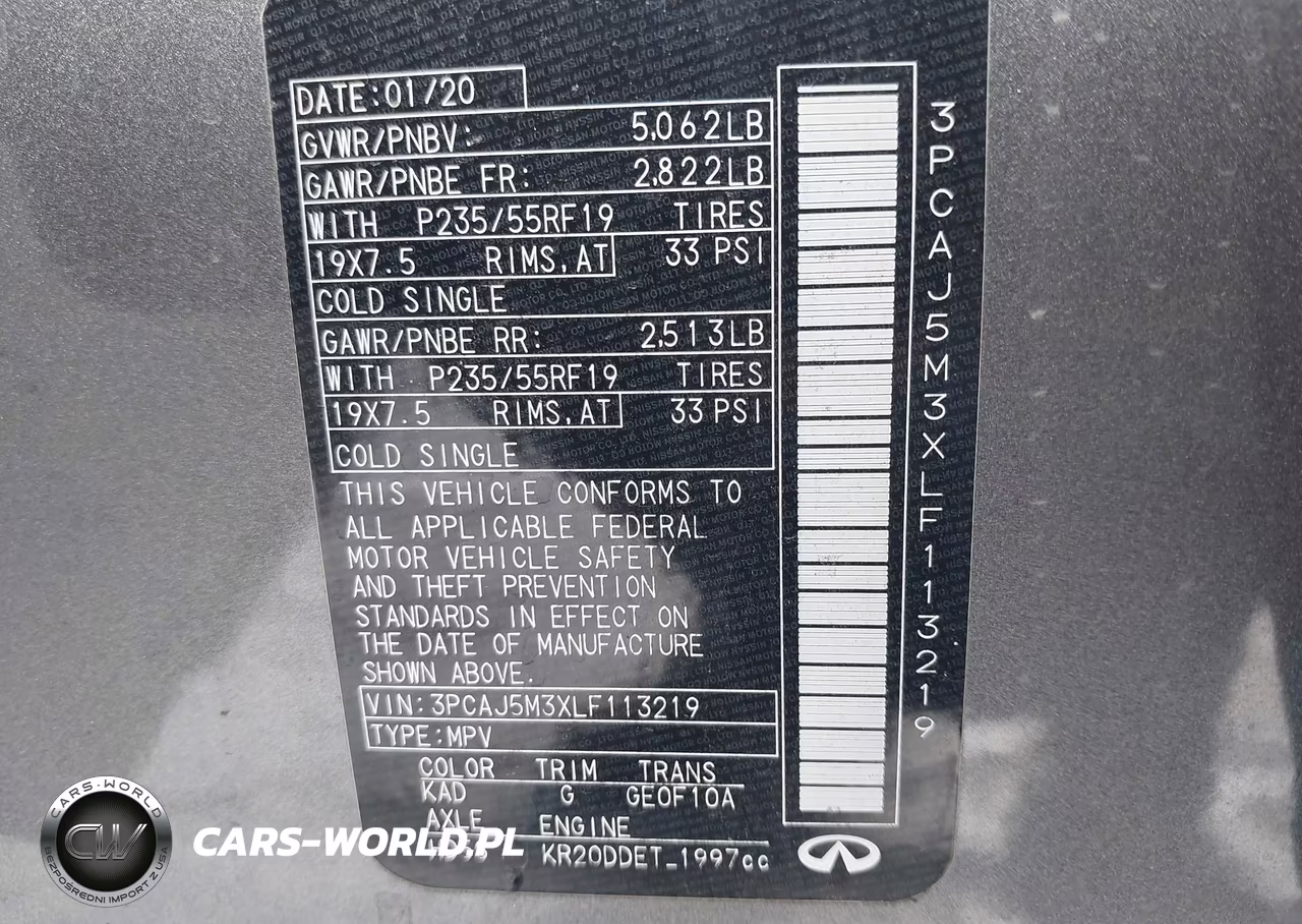 2020 Infiniti Qx50 Luxe Awd VIN:3PCAJ5M3XLF113219 - 9