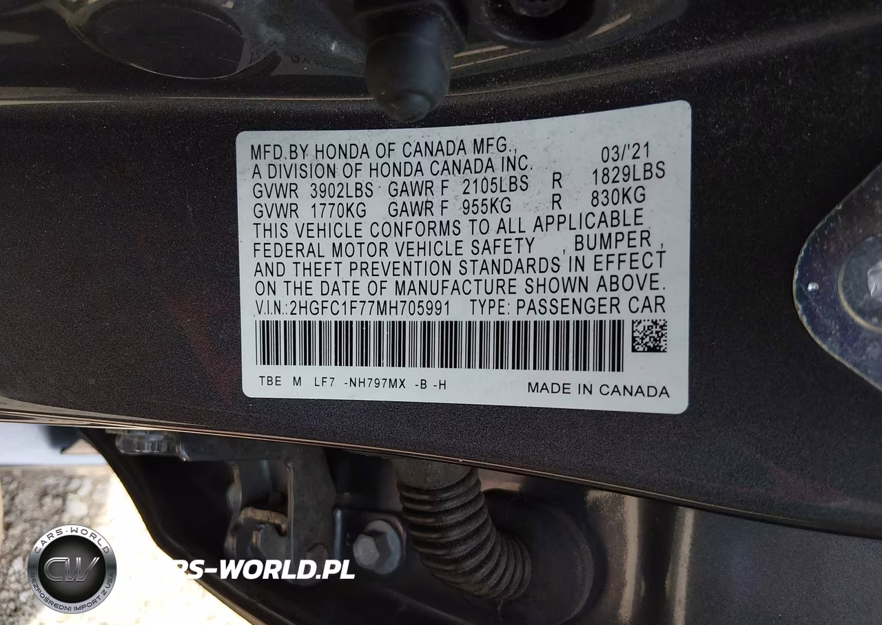 2021 Honda Civic Ex-L VIN:2HGFC1F77MH705991 - 9