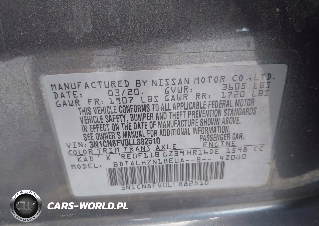2020 Nissan Versa Sr Xtronic Cvt VIN:3N1CN8FV0LL882510 - 9