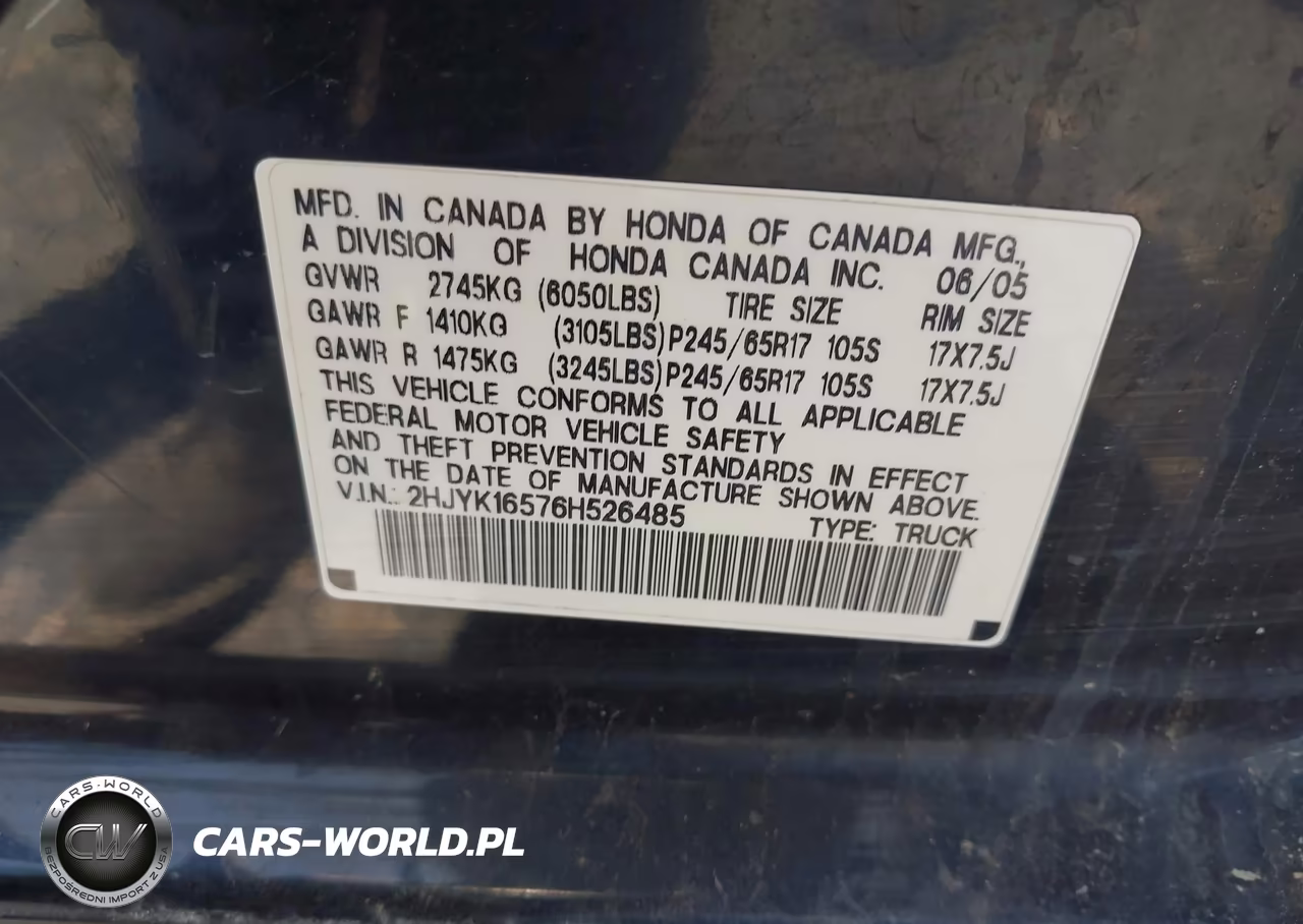2006 Honda Ridgeline Rtl VIN:2HJYK16576H526485 - 9