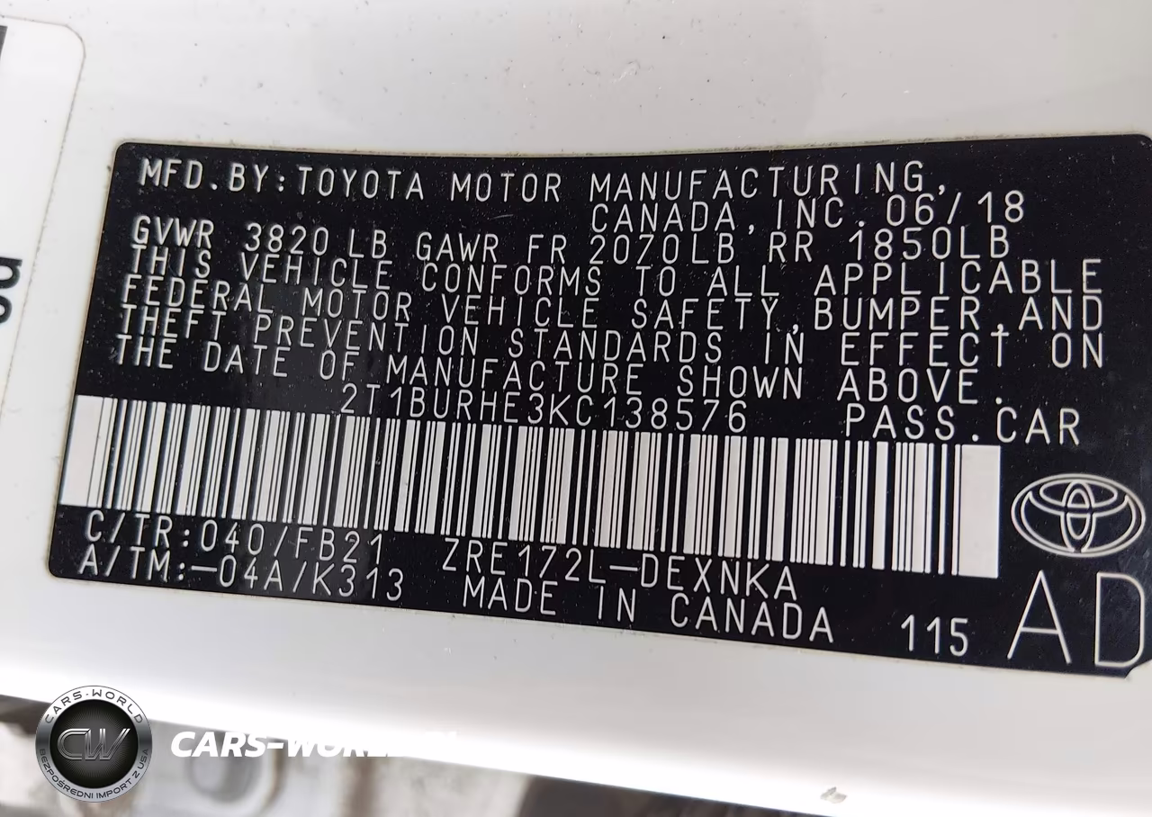 2019 Toyota Corolla Le VIN:2T1BURHE3KC138576 - 9