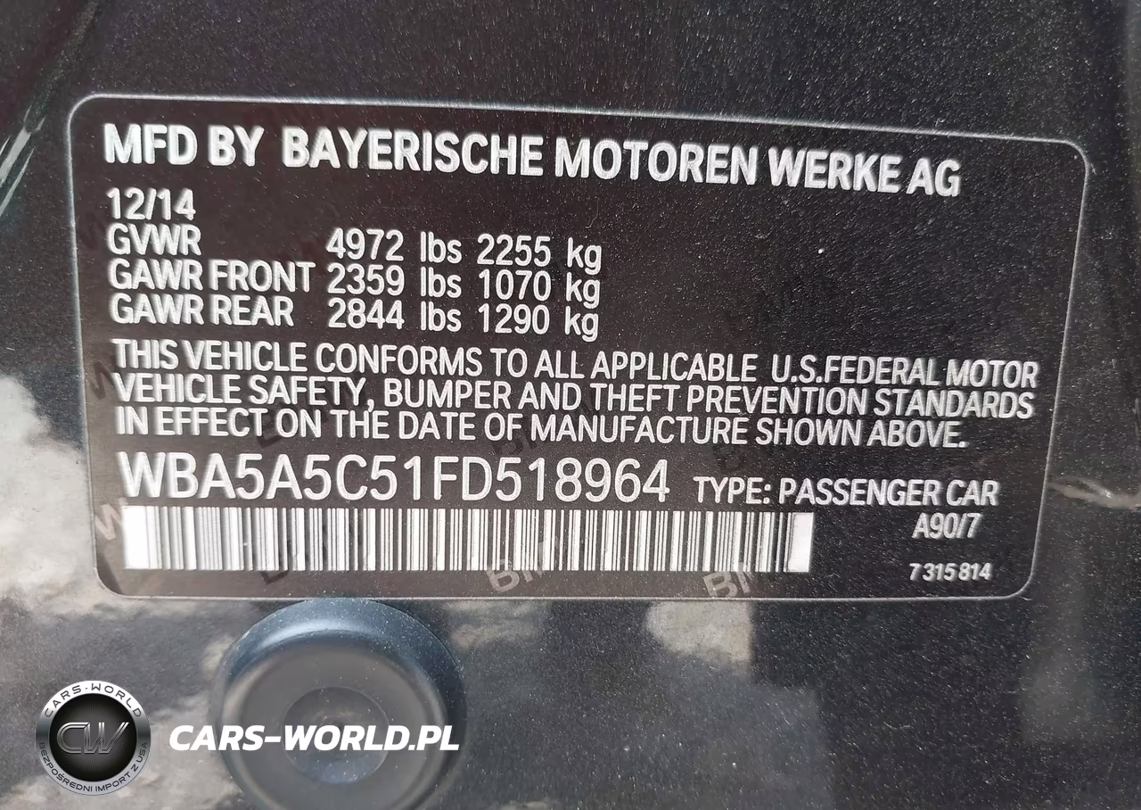 2015 BMW 528I VIN:WBA5A5C51FD518964 - 9