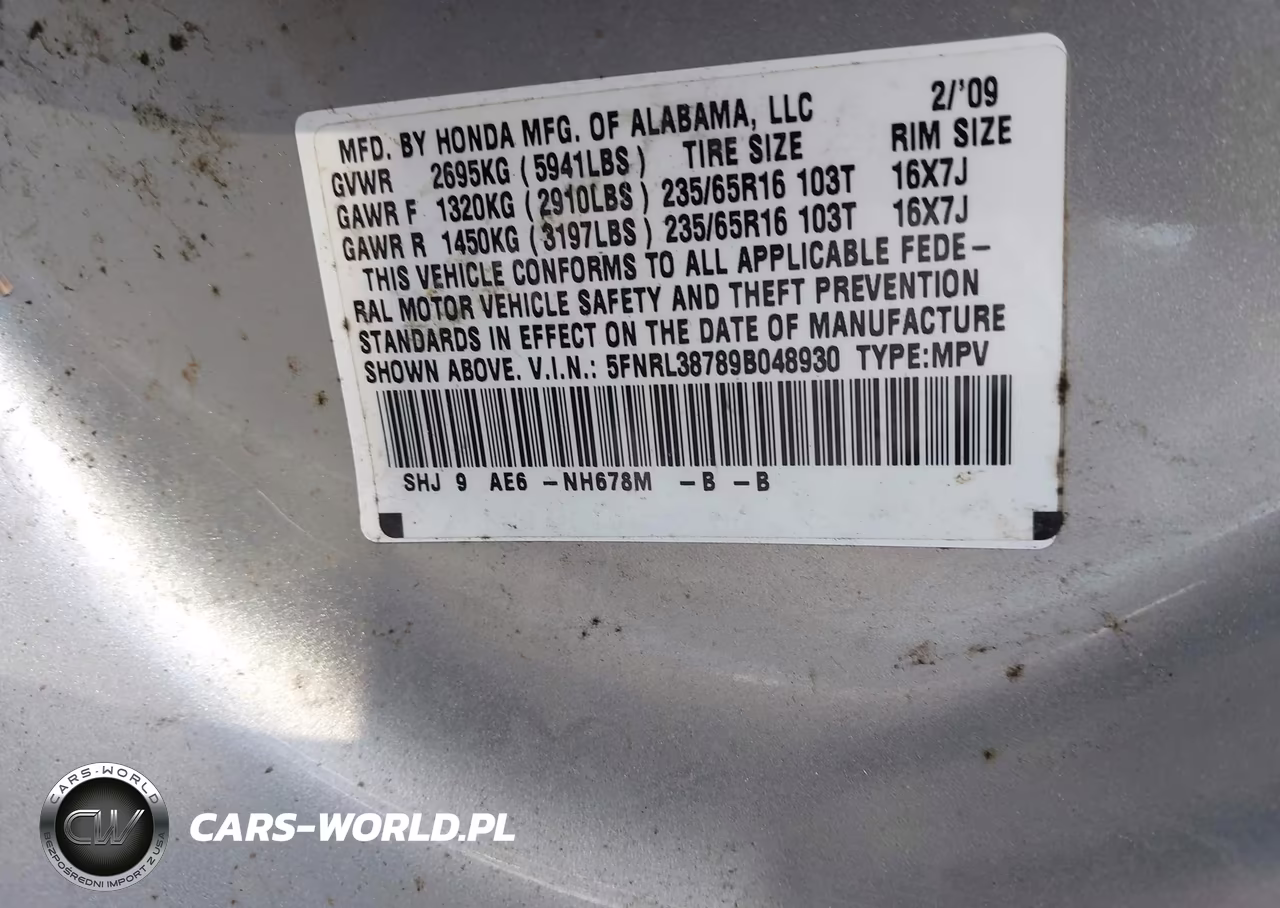2009 Honda Odyssey Ex-L VIN:5FNRL38789B048930 - 9