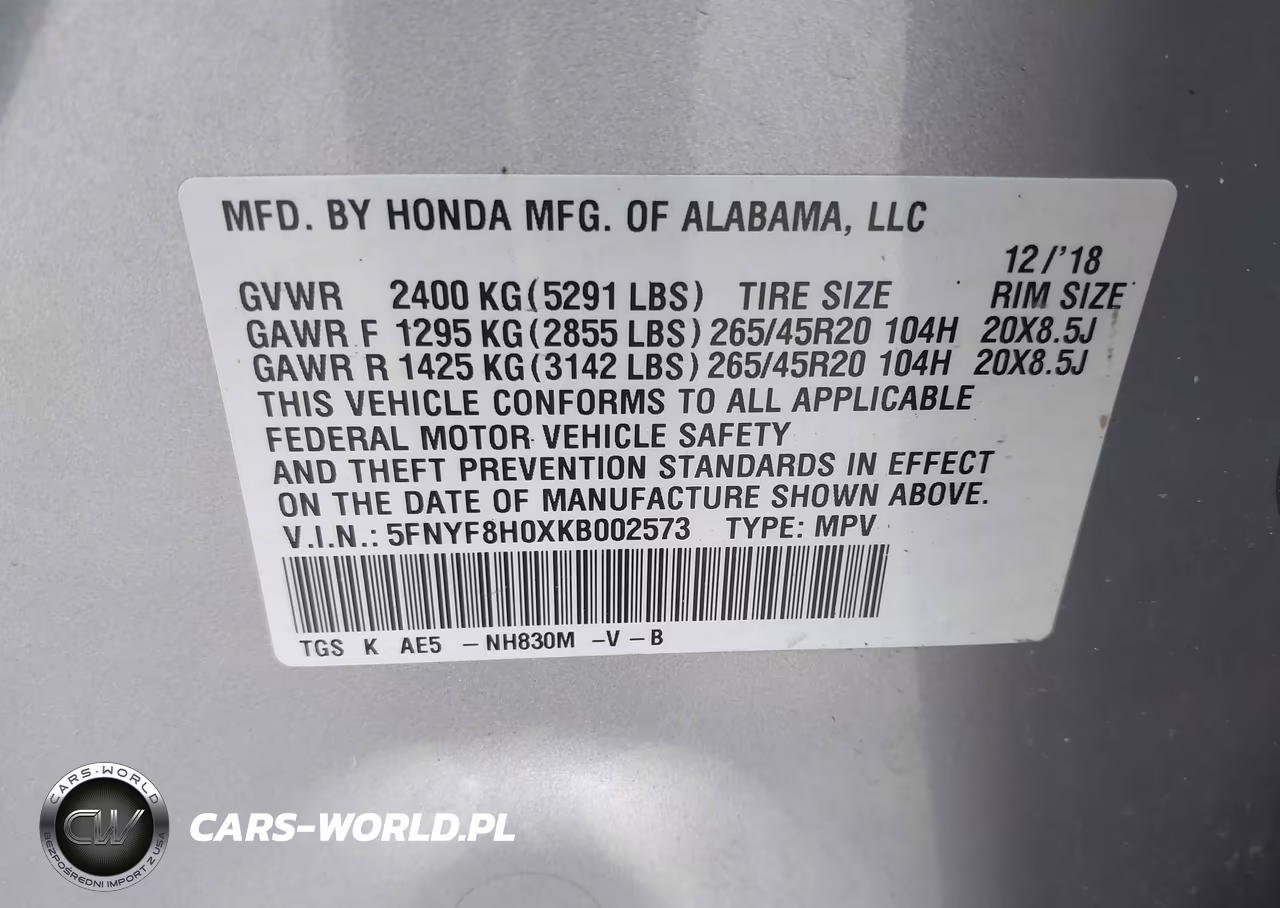 2019 Honda Passport Elite VIN:5FNYF8H0XKB002573 - 9
