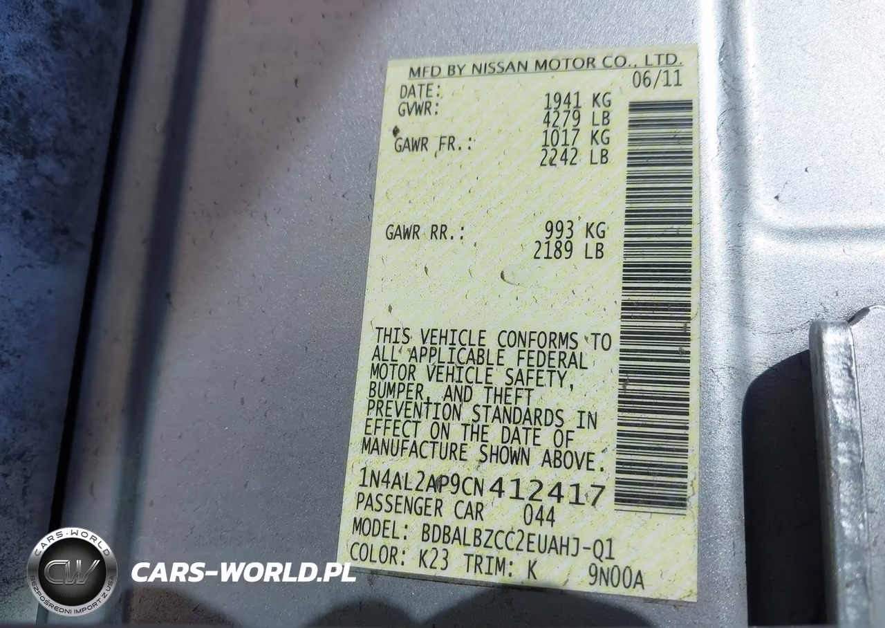 2012 Nissan Altima 2.5 S VIN:1N4AL2AP9CN412417 - 9