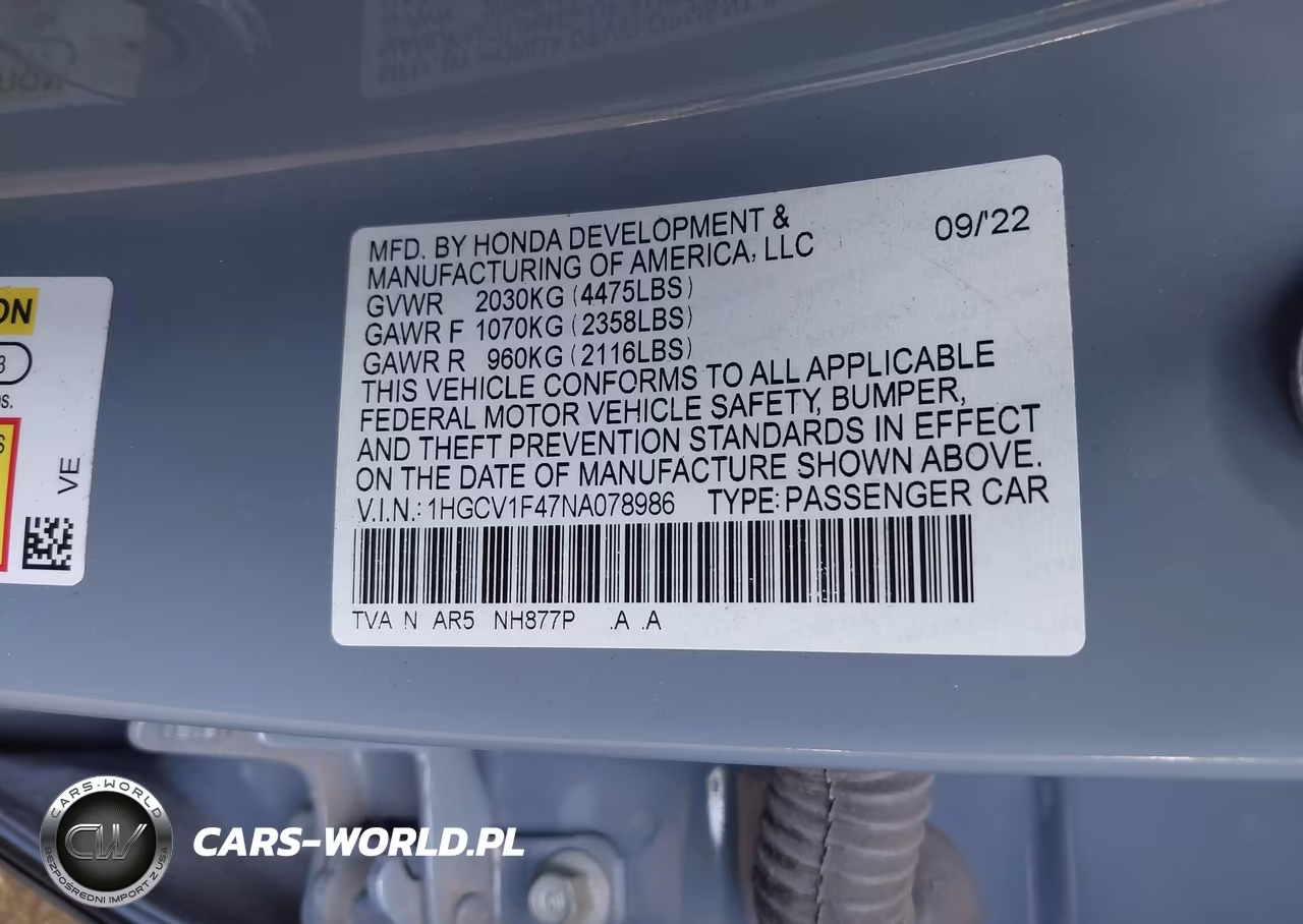 2022 Honda Accord Sport Special Edition VIN:1HGCV1F47NA078986 - 9