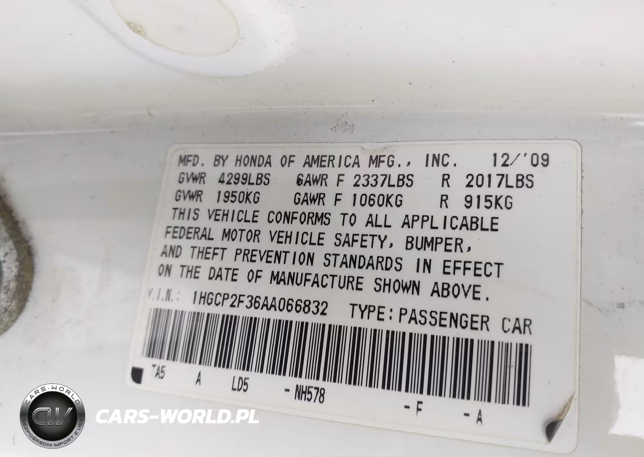 2010 Honda Accord 2.4 Lx VIN:1HGCP2F36AA066832 - 9